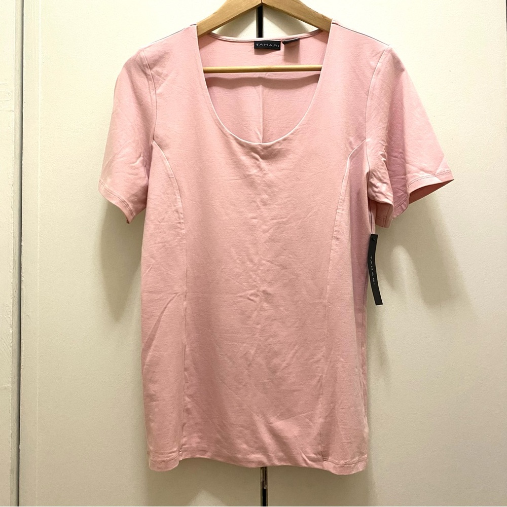 NWT TAHARI Pink Cotton Tee Short Sleeve Size L